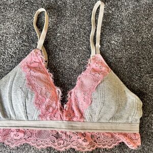 Delta Lace Trim Bralette - Pink & Gray